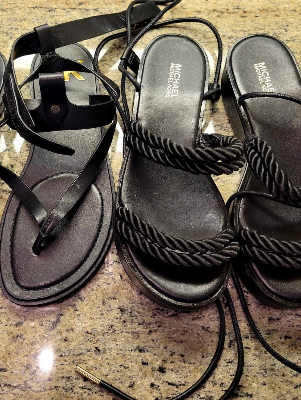 Michael Kors Black Braided Rope & Lace-Up Leather Sandals... Both Pairs Size 6